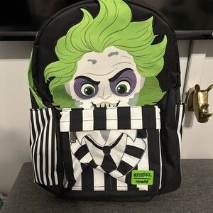Loungefly Beetlejuice Backpack in Black, White & Neon Green NWT